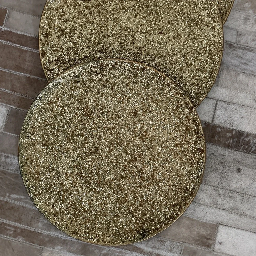 Set of 3 POTTERY BARN Gold Sparkle‎ Charger Plates 13